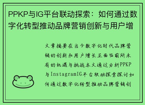 PPKP与IG平台联动探索:如何通过数字化转型推动品牌营销创新与用户增长